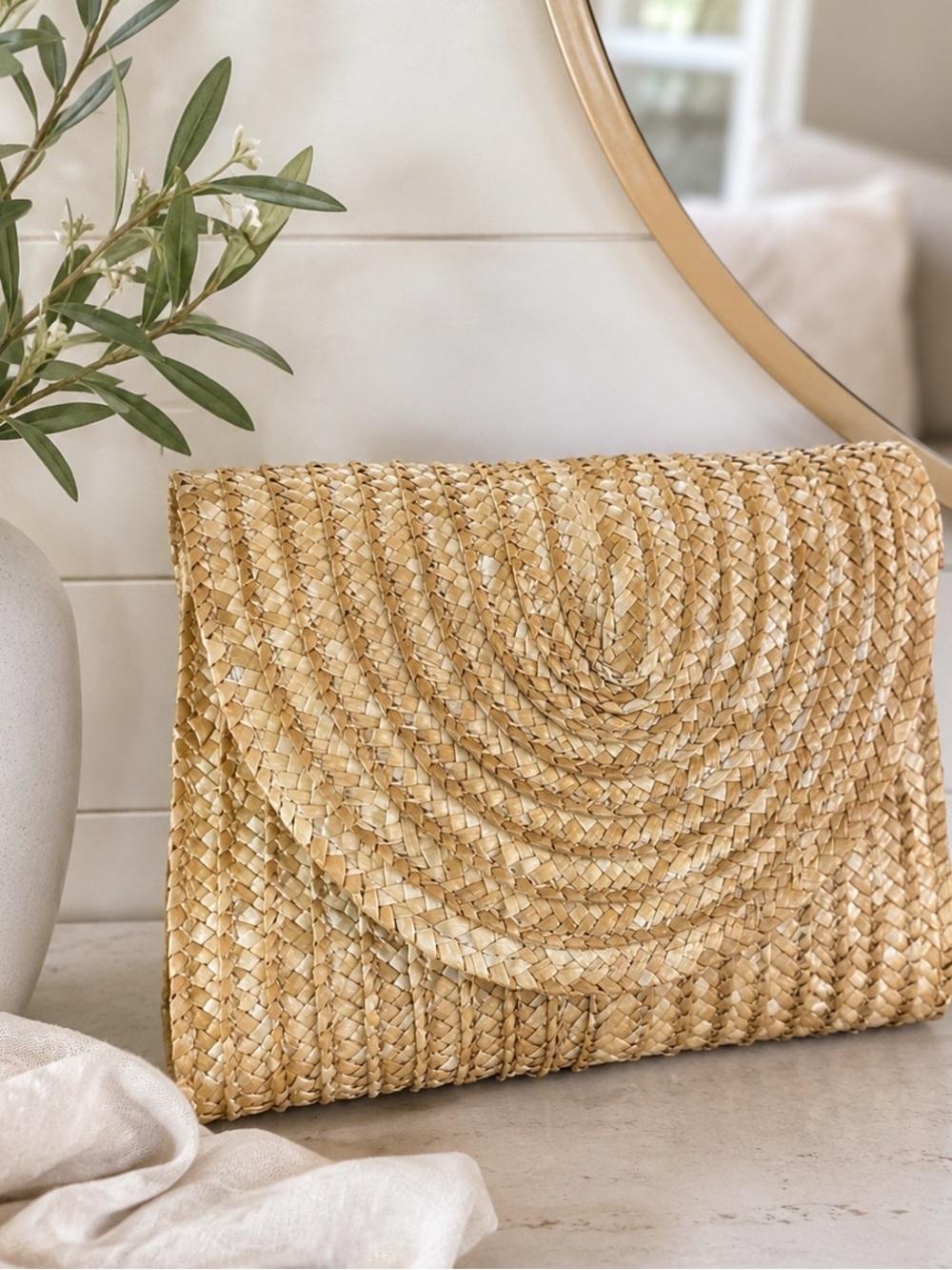EWC Woven Straw Clutch Crossbody Bag Boho Summer Beach Neutral NWOT